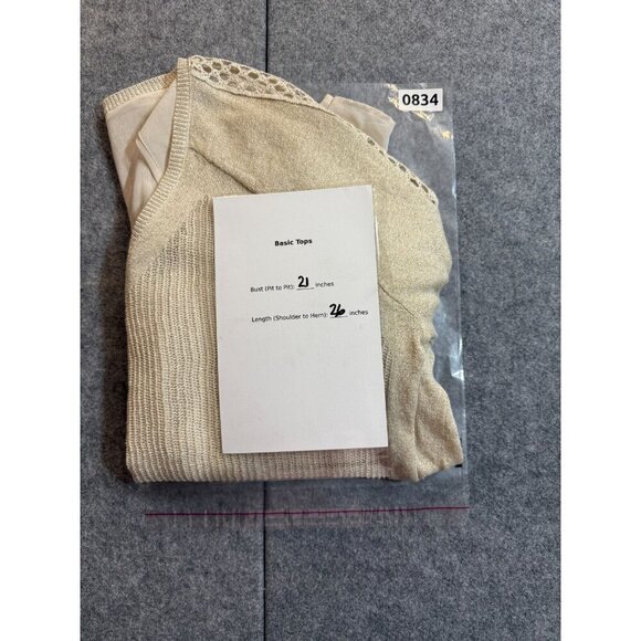 Lucky Brand Sweater Women Large Beige Sparkle Knit V-Neck Raglan Sleeve Pullover - Picture 7 of 7